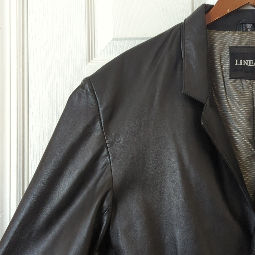 Lineage 90's Vintage Classic Genuine Leather Blazer Jacket Black 40 Large - Picture 3 of 16